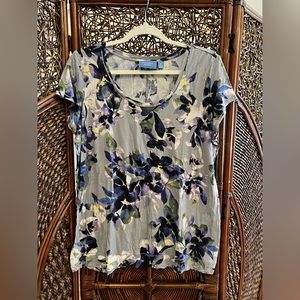 Simply Vera Vera Wang Floral Knit Top Blouse in Purples Blues Gray Size XL